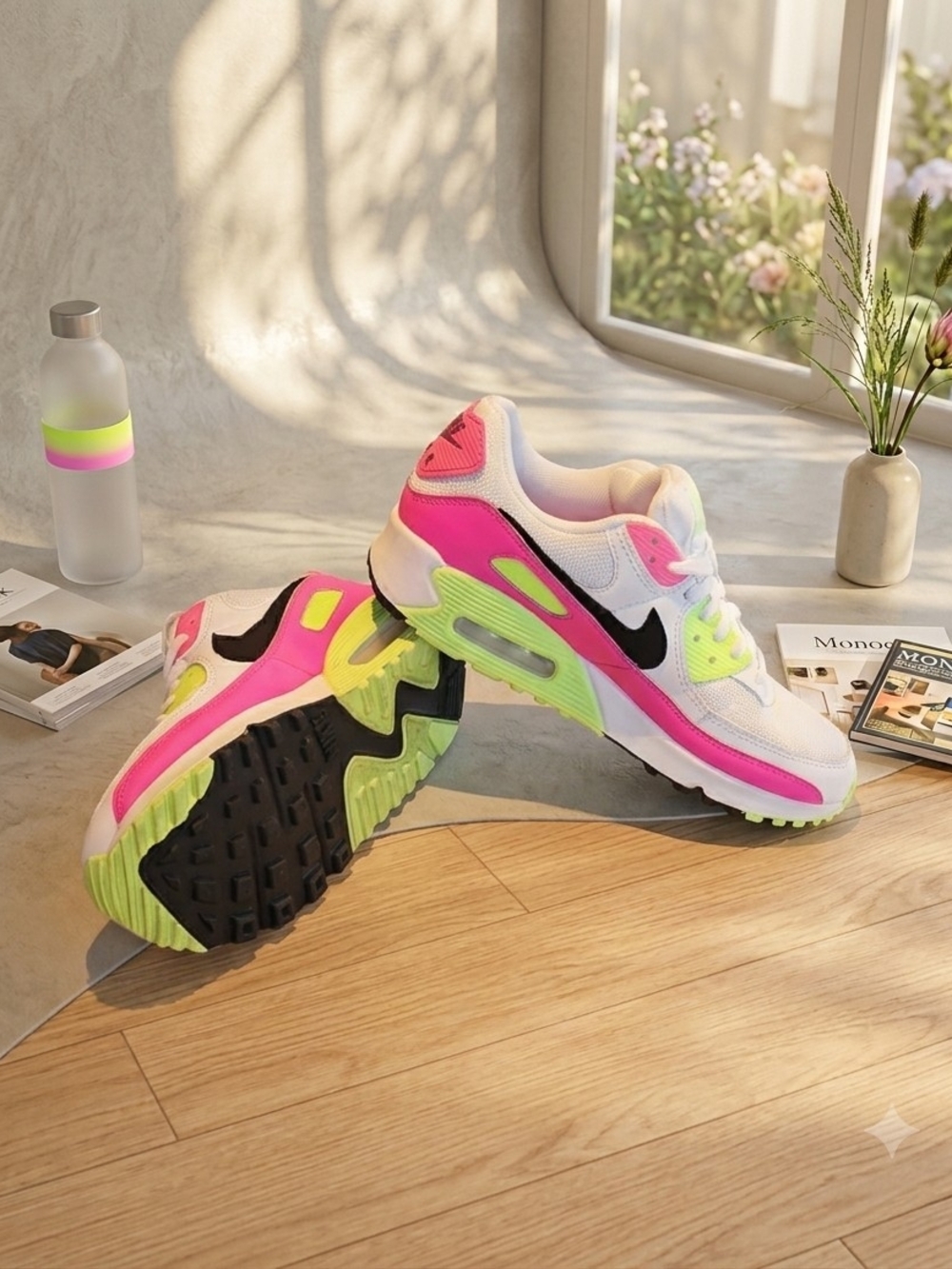 Nike White Neon Pink & Lime Accent Low-Top Sneakers